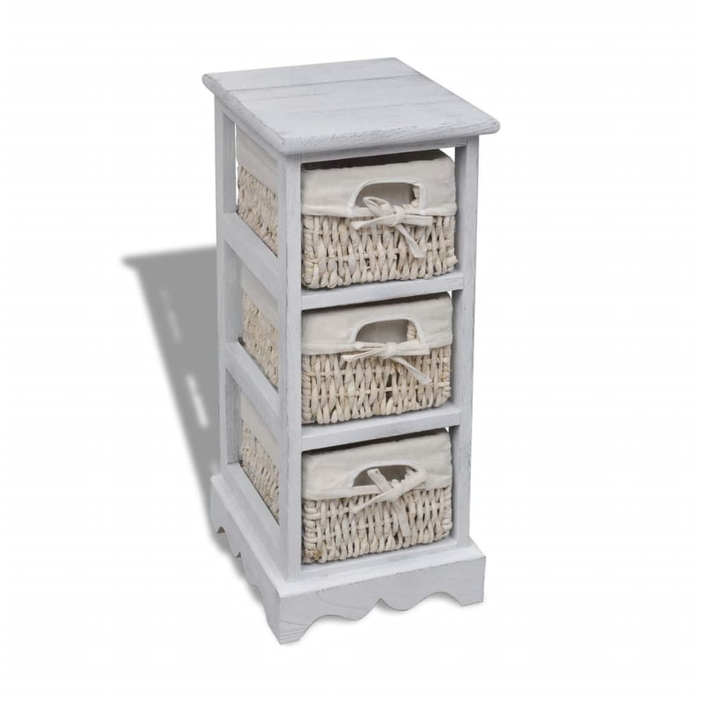 vidaXL Cabinet with 3 Woven Baskets on Left Wood White