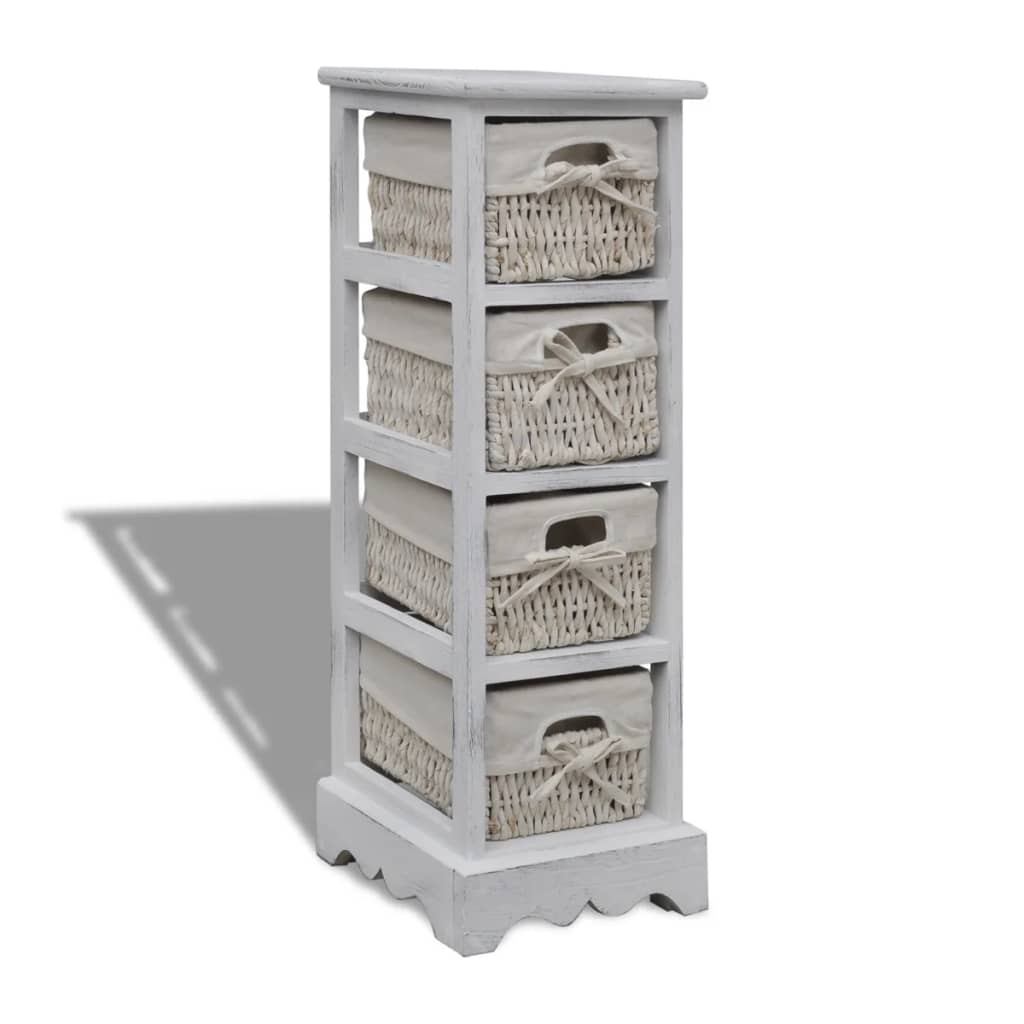 vidaXL Cabinet with 3 Woven Baskets on Left Wood White