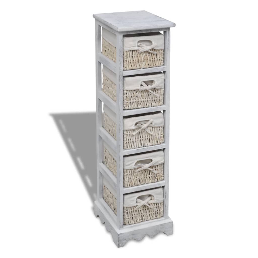 vidaXL Cabinet with 3 Woven Baskets on Left Wood White