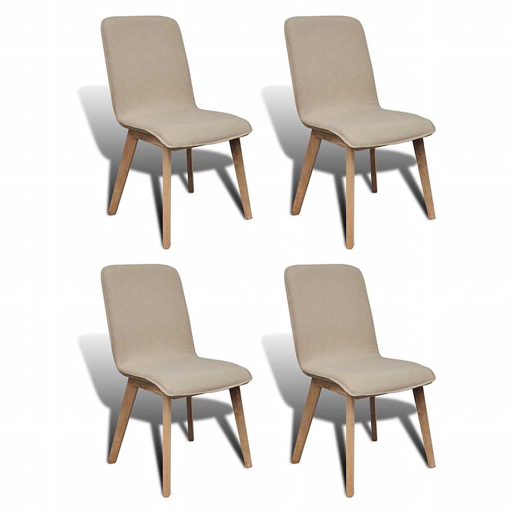 vidaXL Dining Chairs 4 pcs Fabric and Solid Oak Beige
