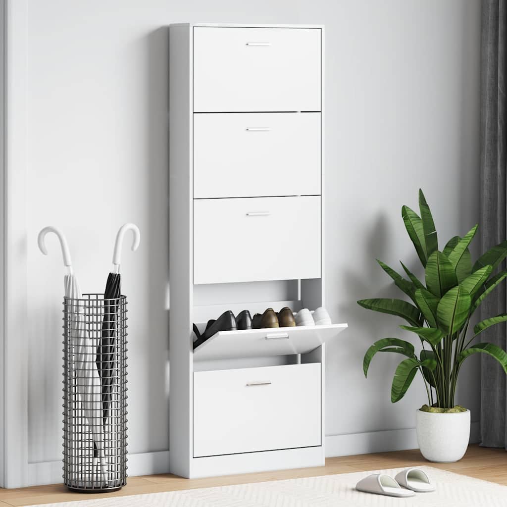 vidaXL Schoenenkast 59x17x169 cm bewerkt hout hoogglans wit