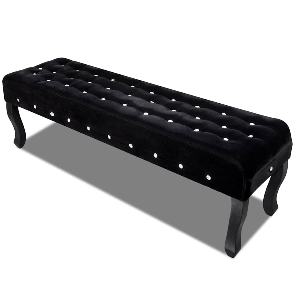 vidaXL Bench with Crystal Buttons Velvet Fabric Black