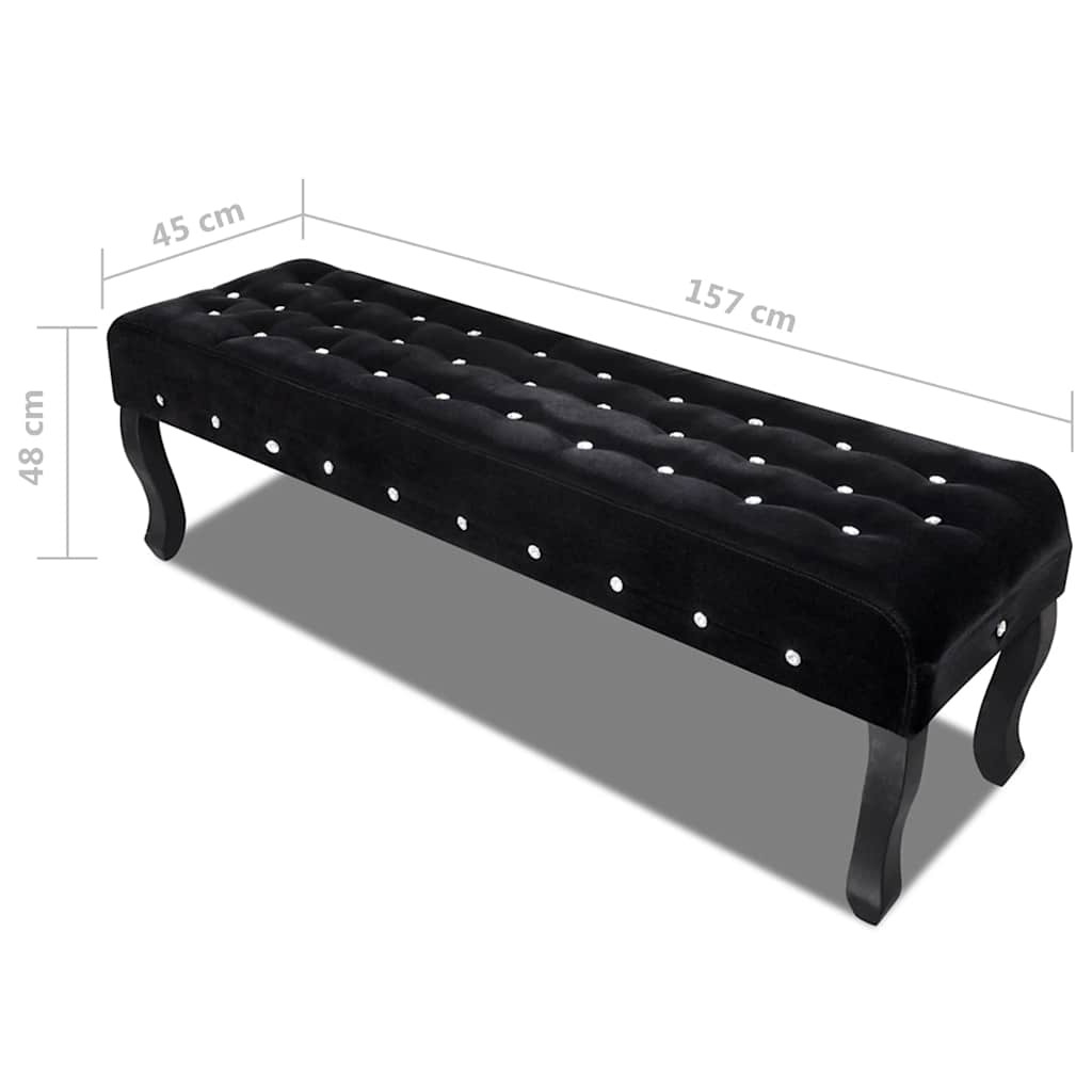 vidaXL Bench with Crystal Buttons Velvet Fabric Black