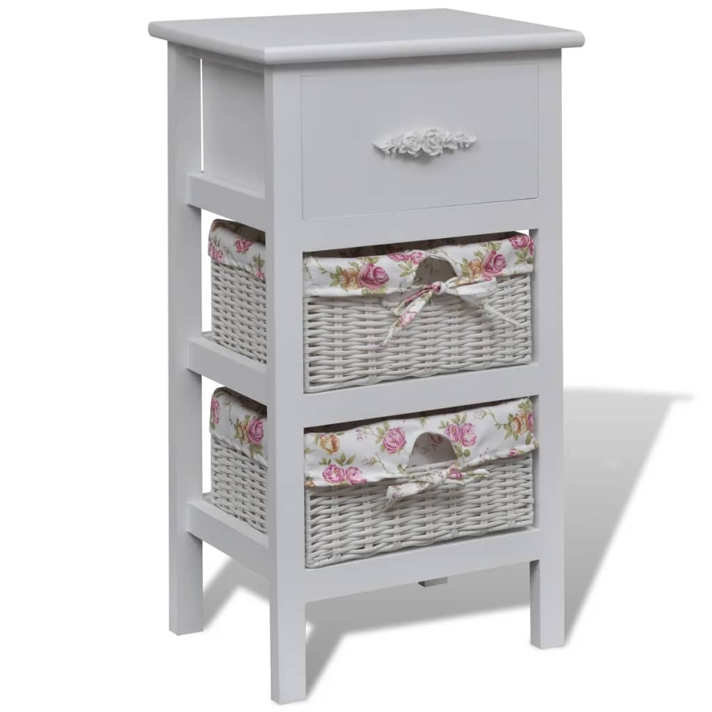 vidaXL Cabinet with 1 Drawer and 2 Baskets Paulownia Wood White