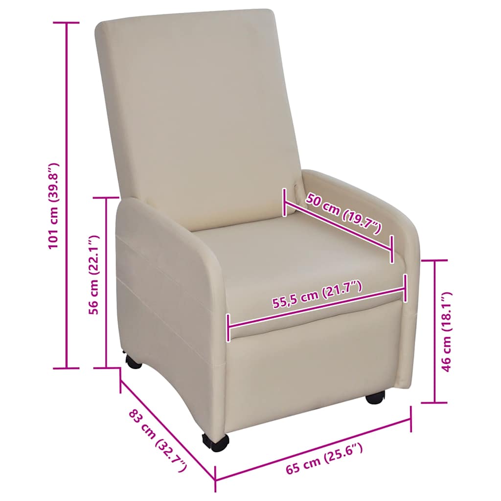 vidaXL Fauteuil inklapbaar kunstleer crème