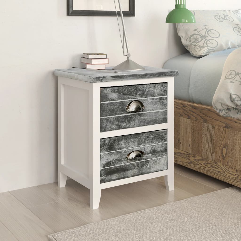 vidaXL Nightstands 2 pcs with 2 drawers grey and white