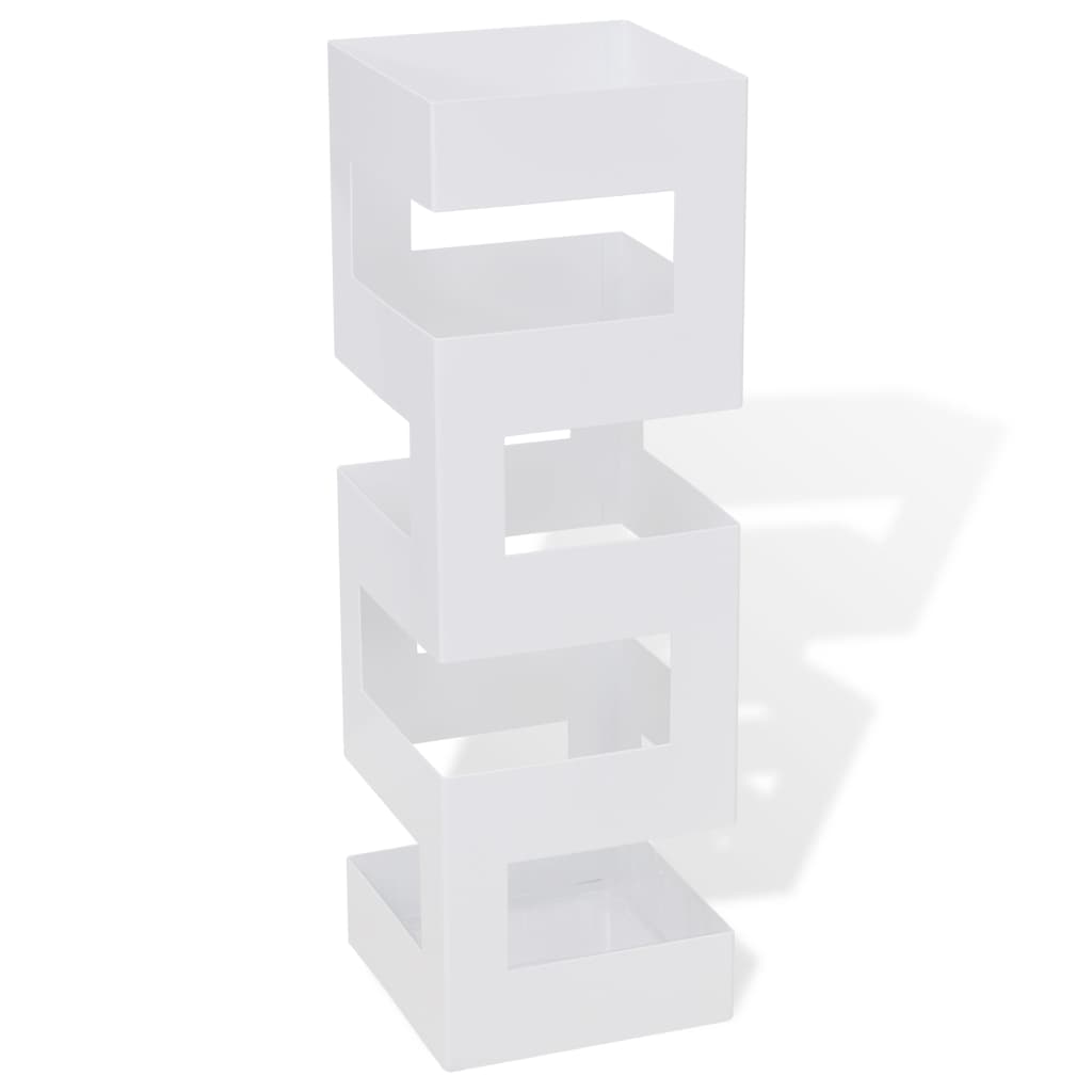 vidaXL Umbrella and Walking Stick Holder White Square Steel 48.5 cm
