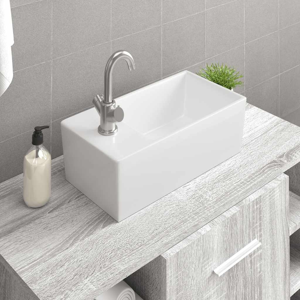 vidaXL Wastafel met overloop 49x25x15 cm keramiek zilverkleurig