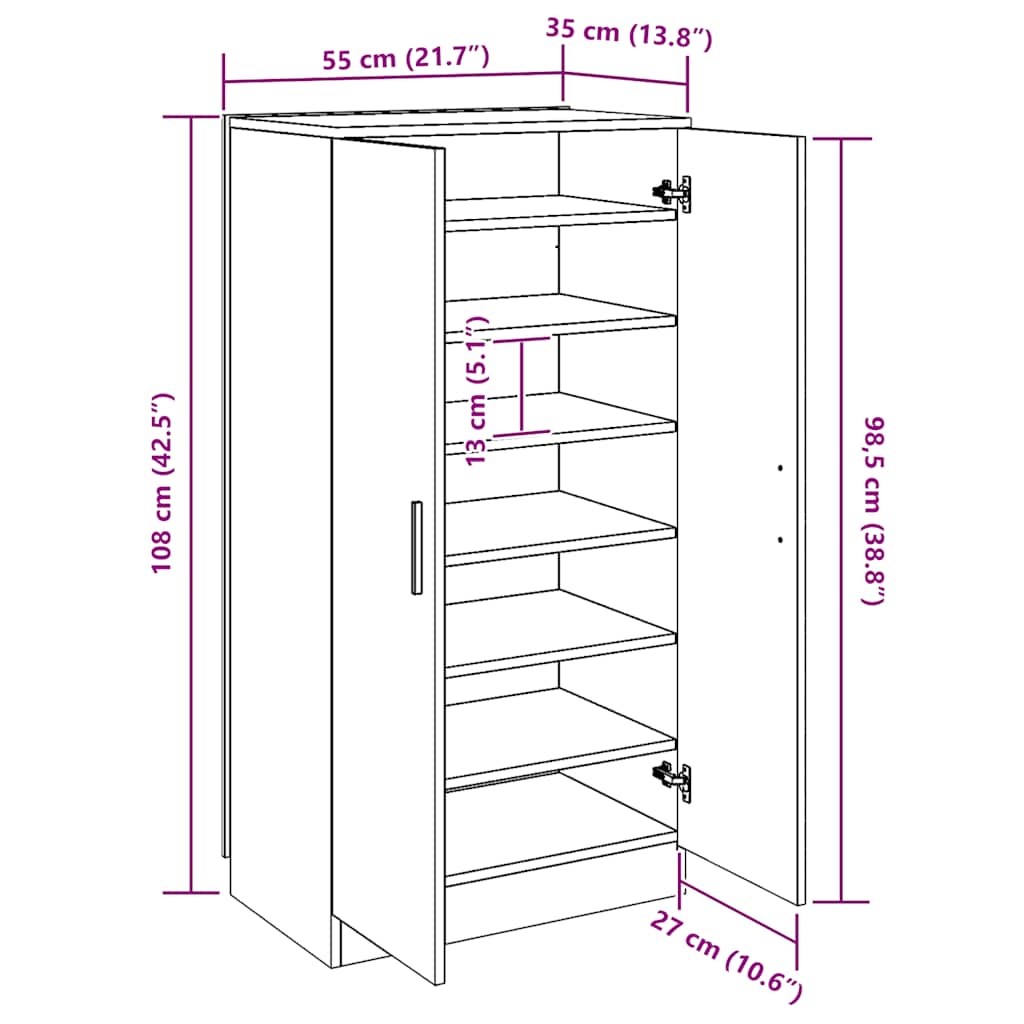 vidaXL Schoenenkast 55x35x108 cm bewerkt hout hoogglans wit