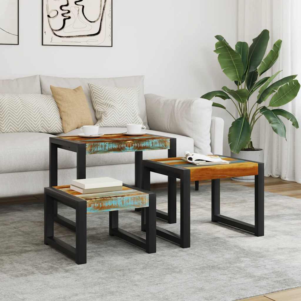 vidaXL 3-Piece Coffee Table Set Solid Reclaimed Wood