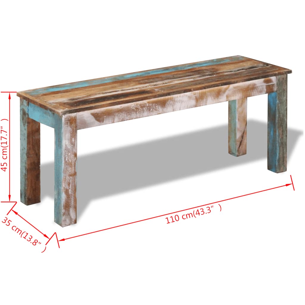 vidaXL Bankje 110x35x45 cm massief gerecycled hout