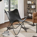 vidaXL Butterfly Chair Real Leather Black