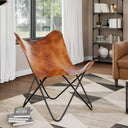 vidaXL Butterfly Chair Real Leather Black