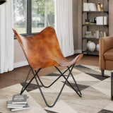 vidaXL Butterfly Chair Real Leather Black