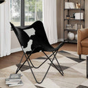 vidaXL Butterfly Chair Real Leather Black