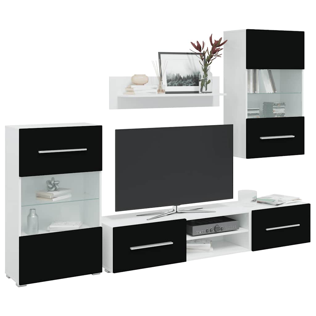 vidaXL Wall Display TV Cabinet with LED Lights Black 5-Piece