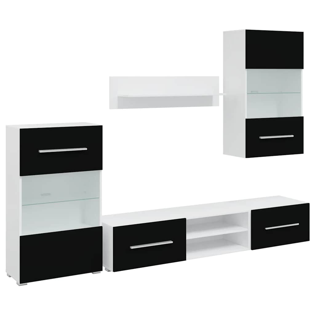 vidaXL Wall Display TV Cabinet with LED Lights Black 5-Piece
