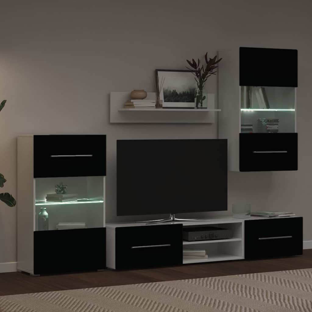 vidaXL Wall Display TV Cabinet with LED Lights Black 5-Piece