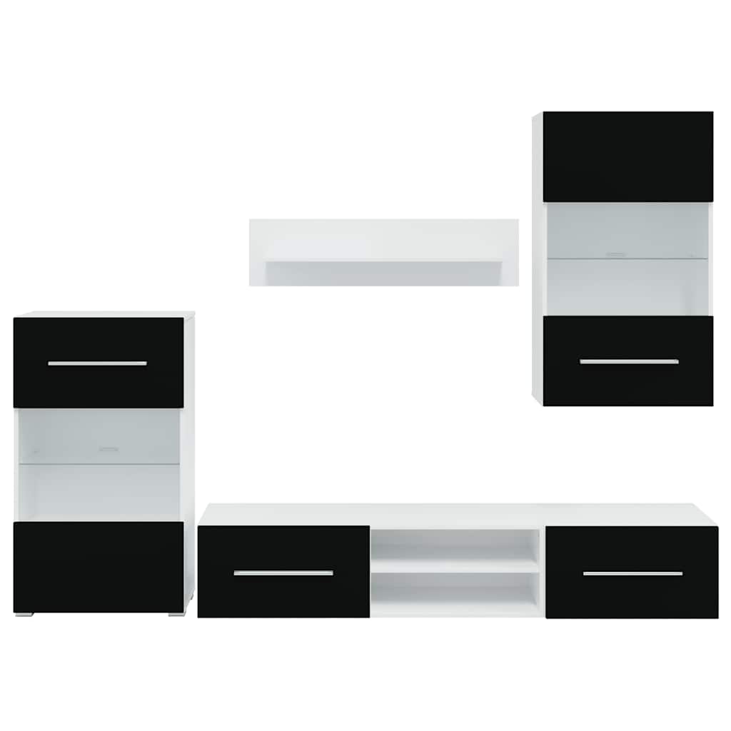 vidaXL Wall Display TV Cabinet with LED Lights Black 5-Piece