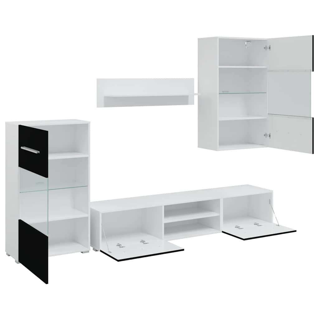 vidaXL Wall Display TV Cabinet with LED Lights Black 5-Piece