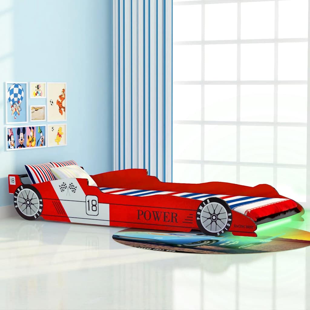 vidaXL Kids Race Car Bed with LED Light Blue 90x200 cm