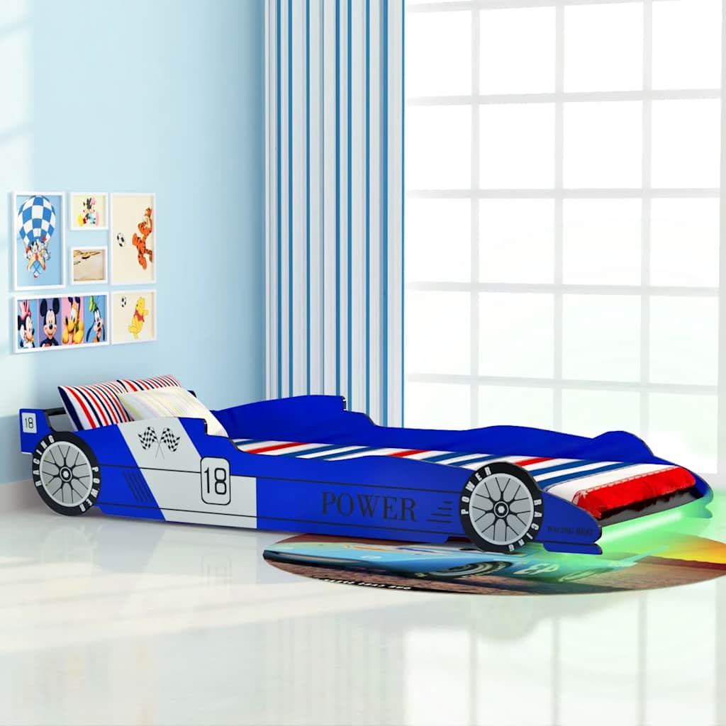 vidaXL Kids Race Car Bed with LED Light Blue 90x200 cm