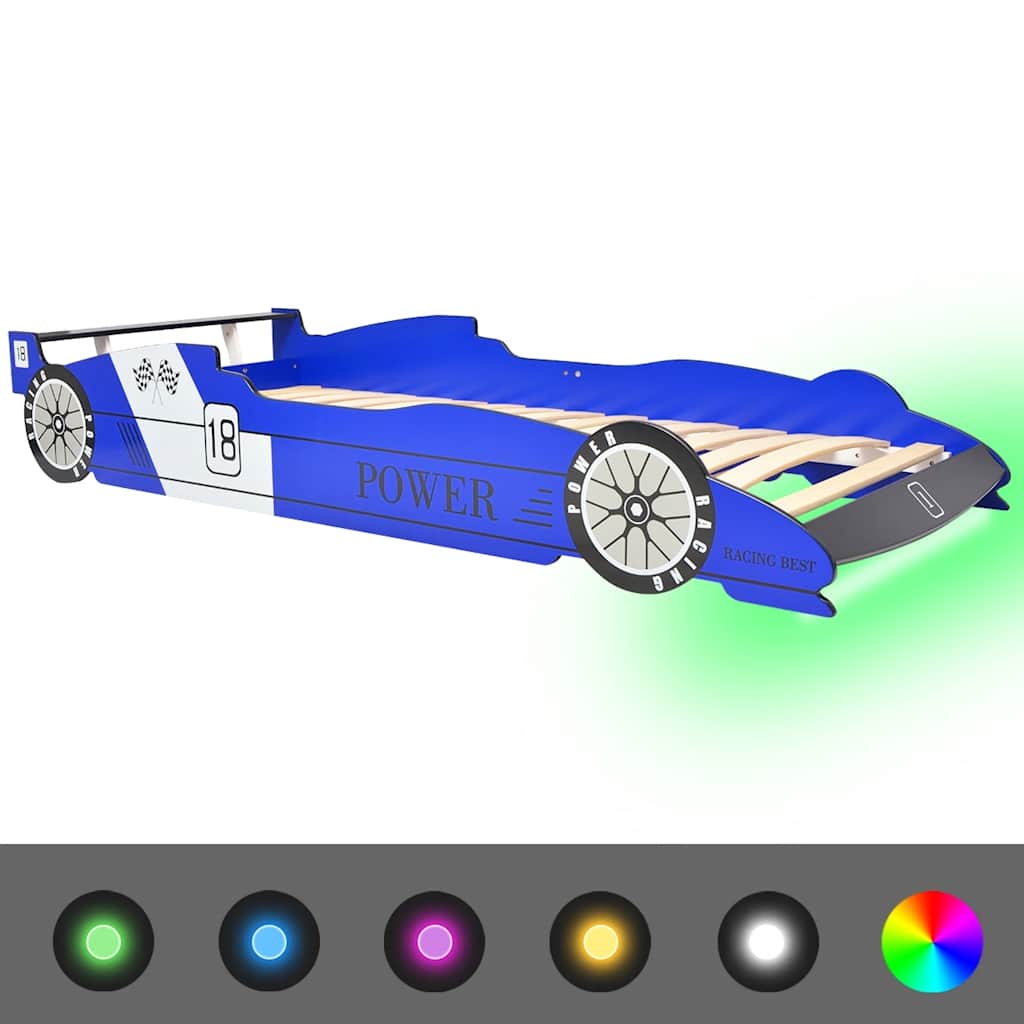 vidaXL Kids Race Car Bed with LED Light Blue 90x200 cm
