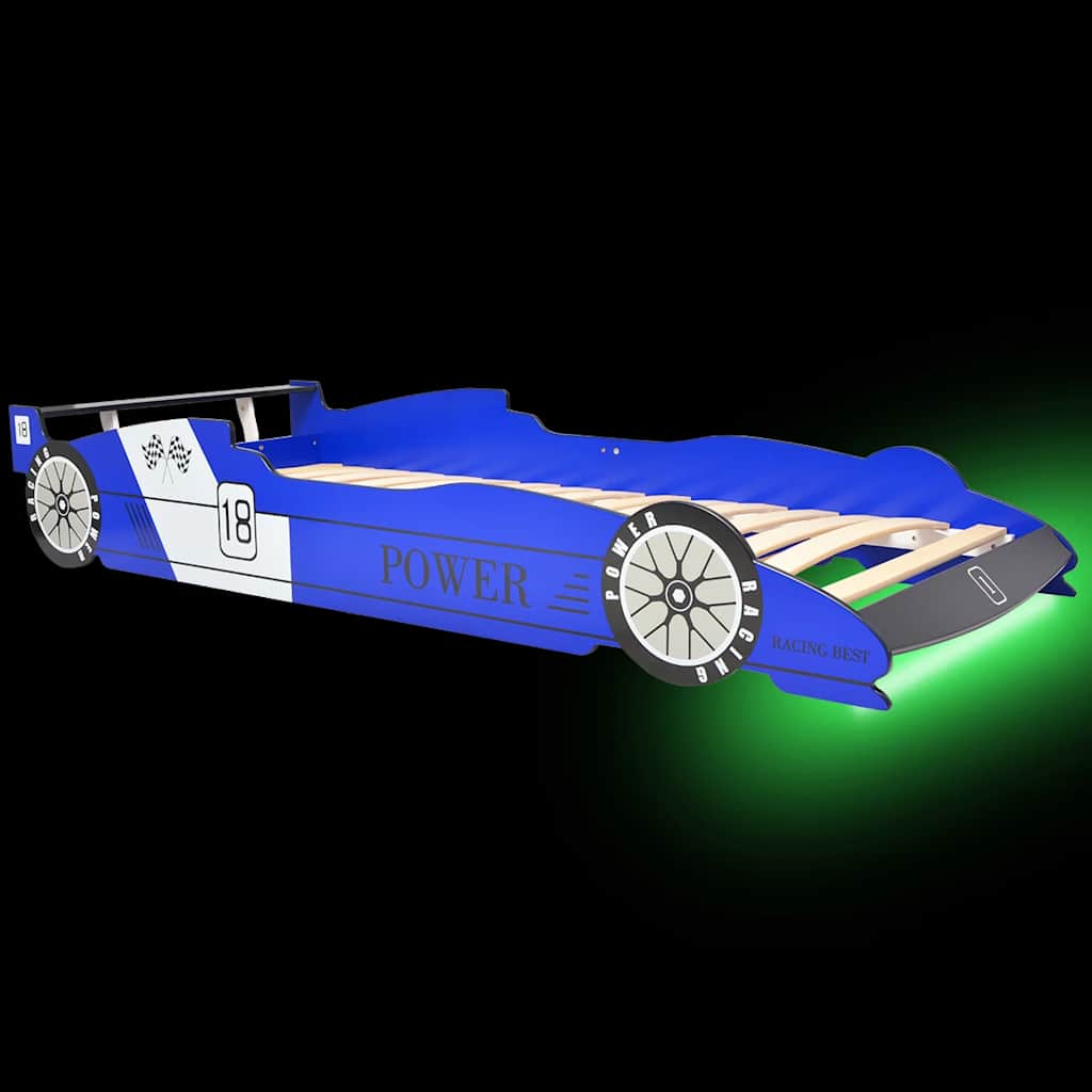 vidaXL Kids Race Car Bed with LED Light Blue 90x200 cm