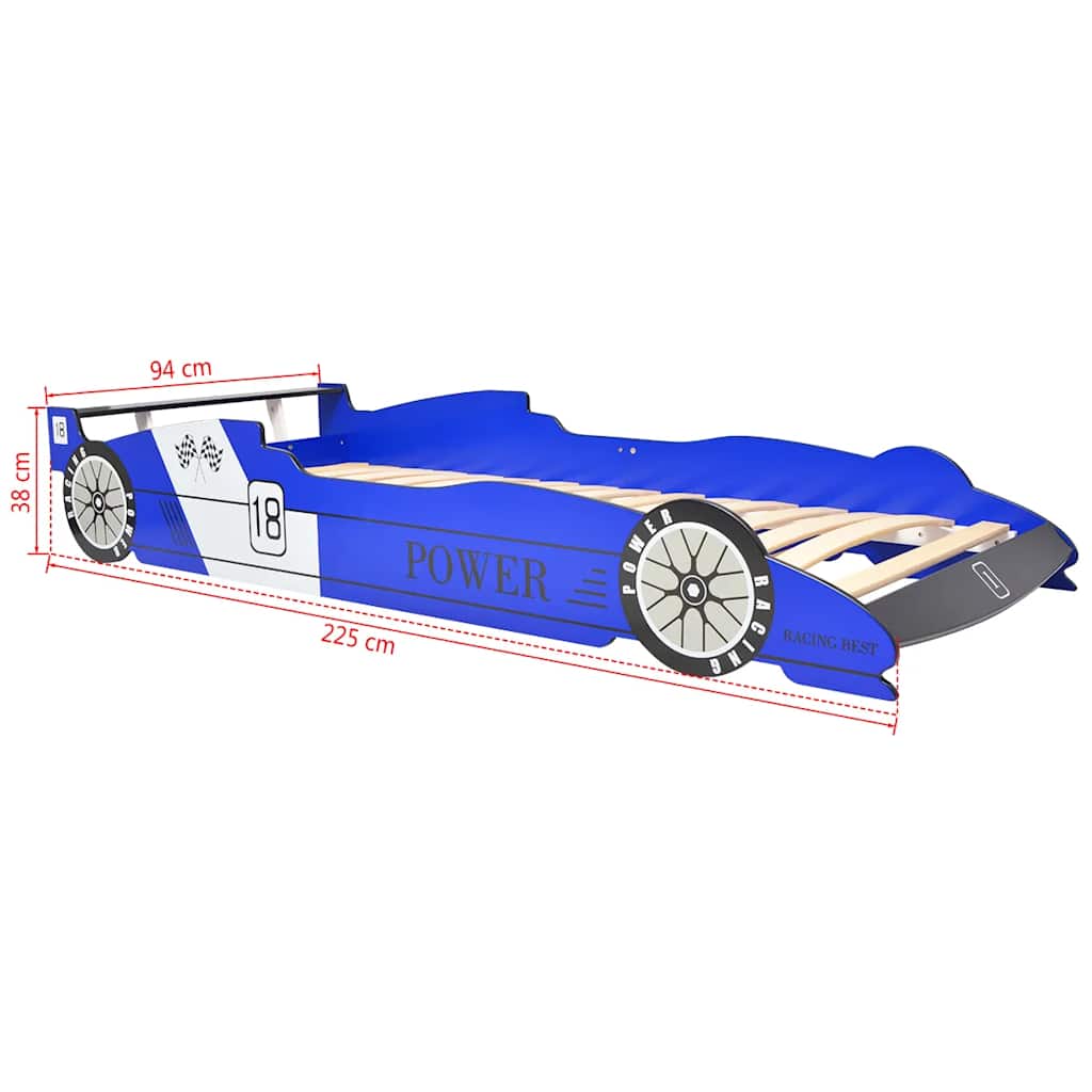 vidaXL Kids Race Car Bed with LED Light Blue 90x200 cm