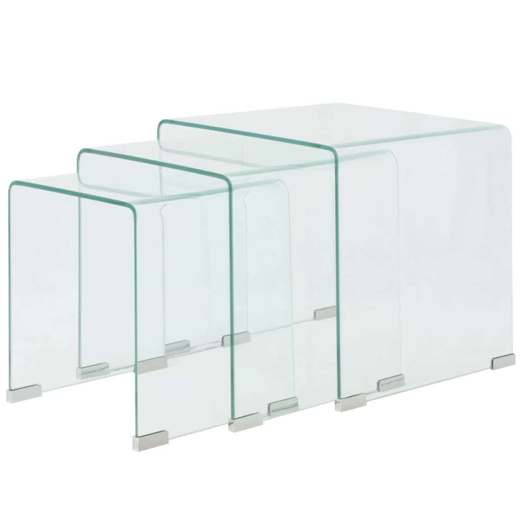 vidaXL Side Table Set 3-piece Transparent Tempered Glass