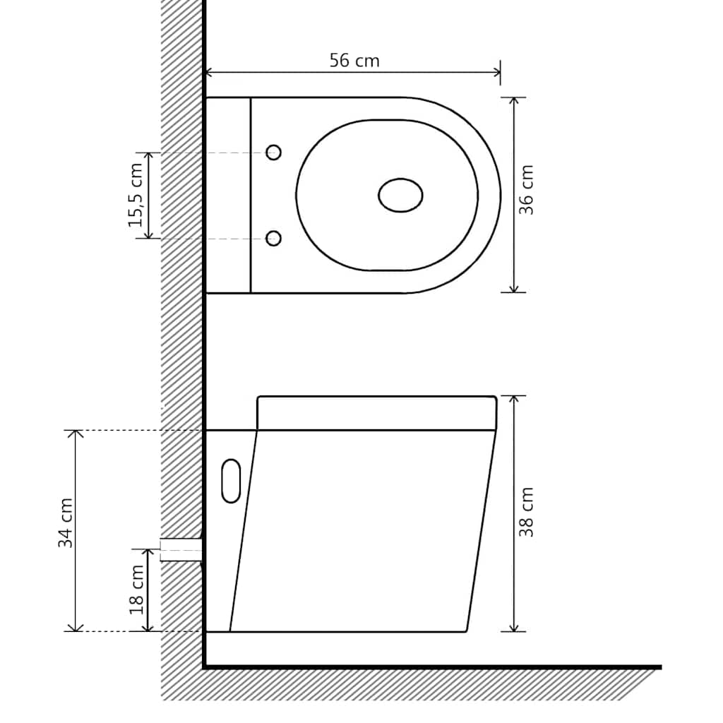 vidaXL Wall-hung toilet ceramic black