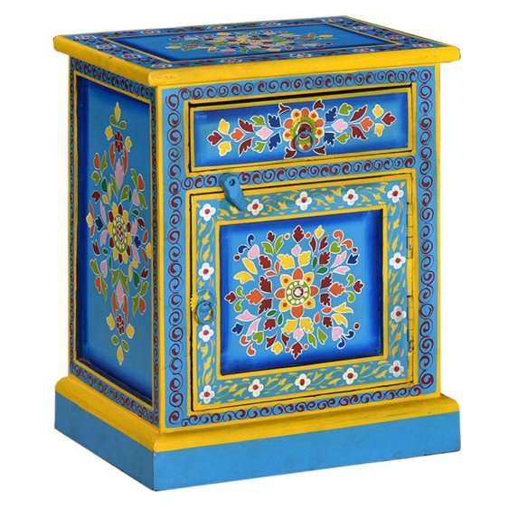 vidaXL Bedside Cabinet Hand-Painted Solid Mango Wood Turquoise