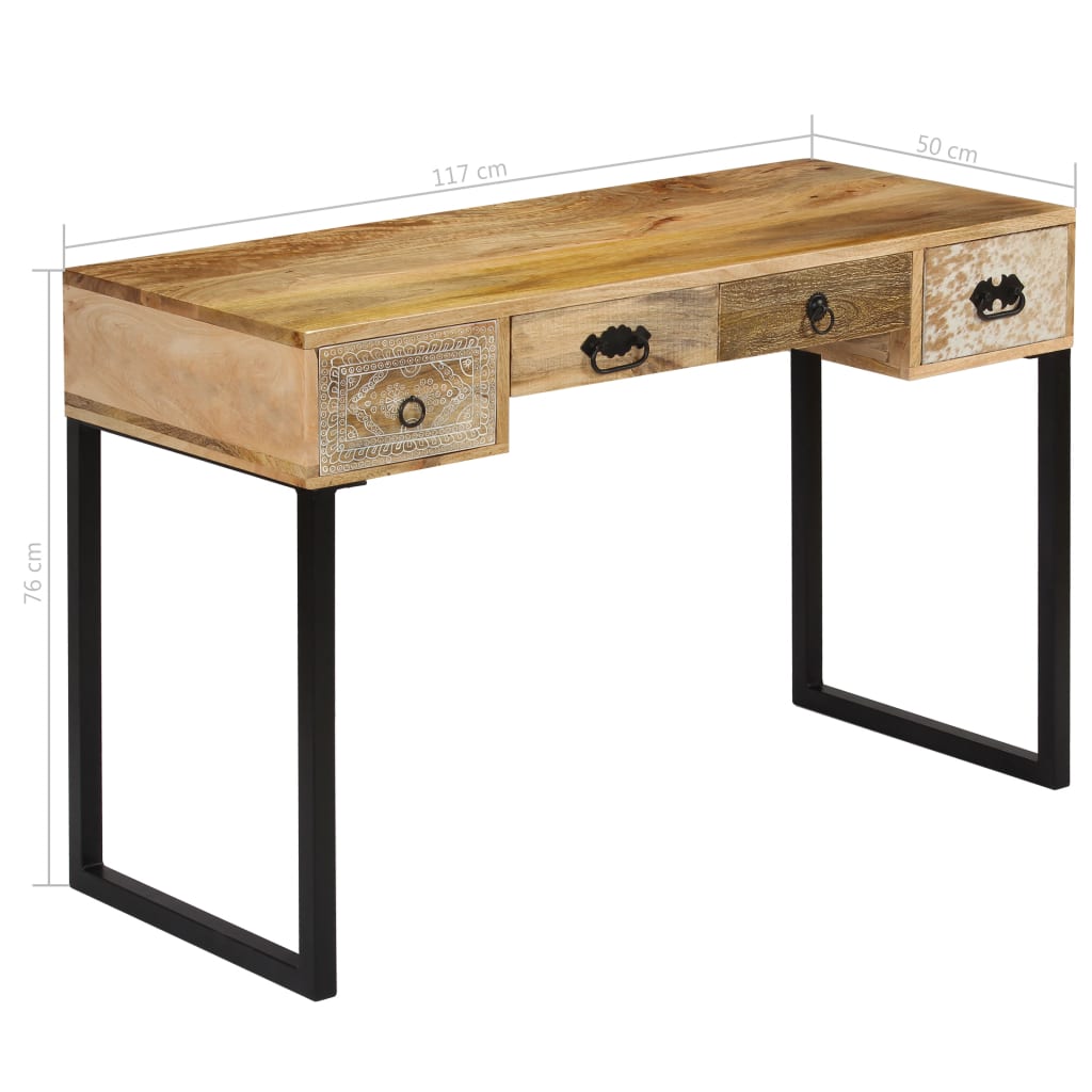vidaXL Bureau 117x50x76 cm massief acaciahout en echt leer