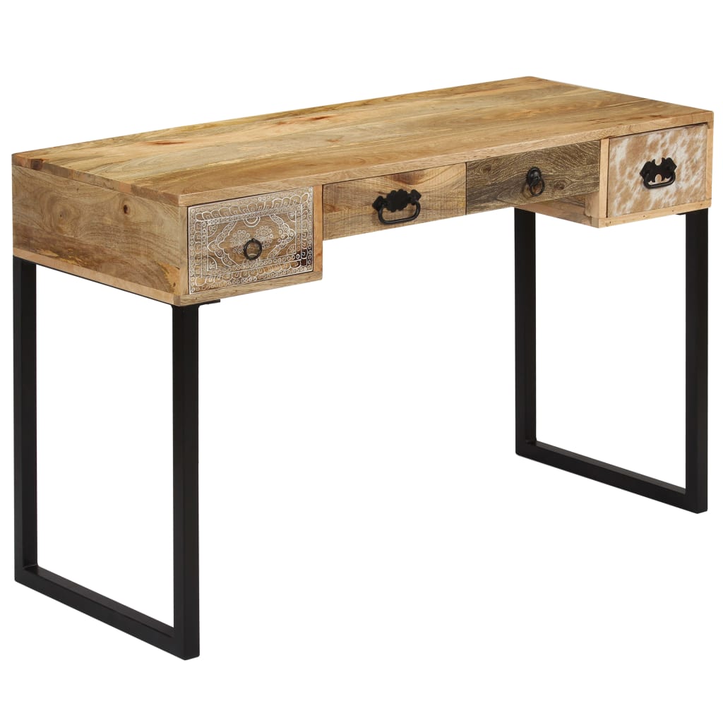 vidaXL Bureau 117x50x76 cm massief acaciahout en echt leer