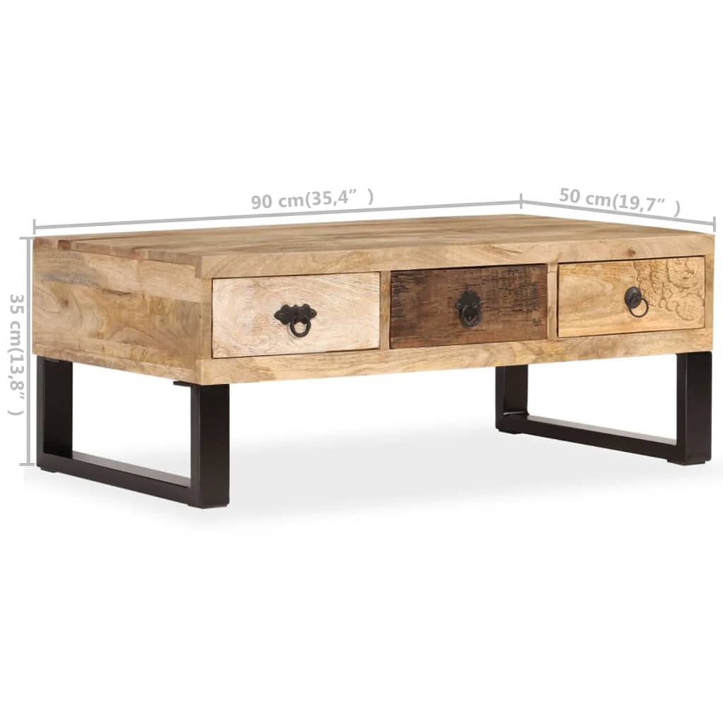 vidaXL Salontafel met 3 lades 90x50x35 cm massief mangohout