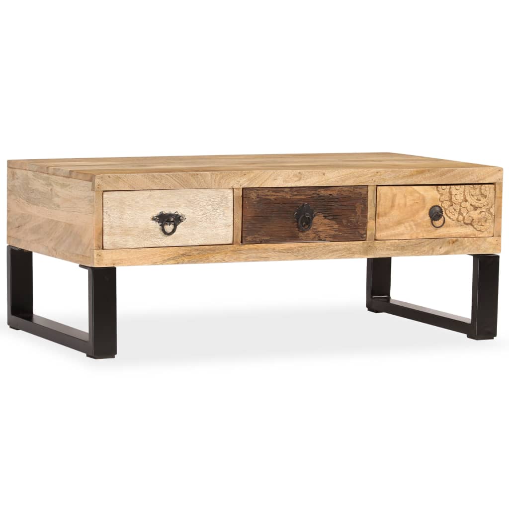 vidaXL Salontafel met 3 lades 90x50x35 cm massief mangohout