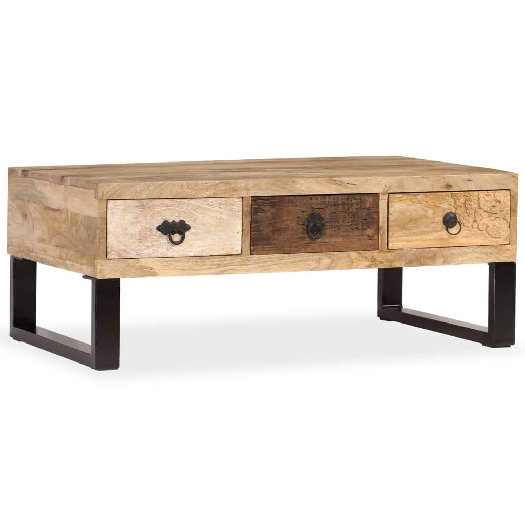 vidaXL Salontafel met 3 lades 90x50x35 cm massief mangohout