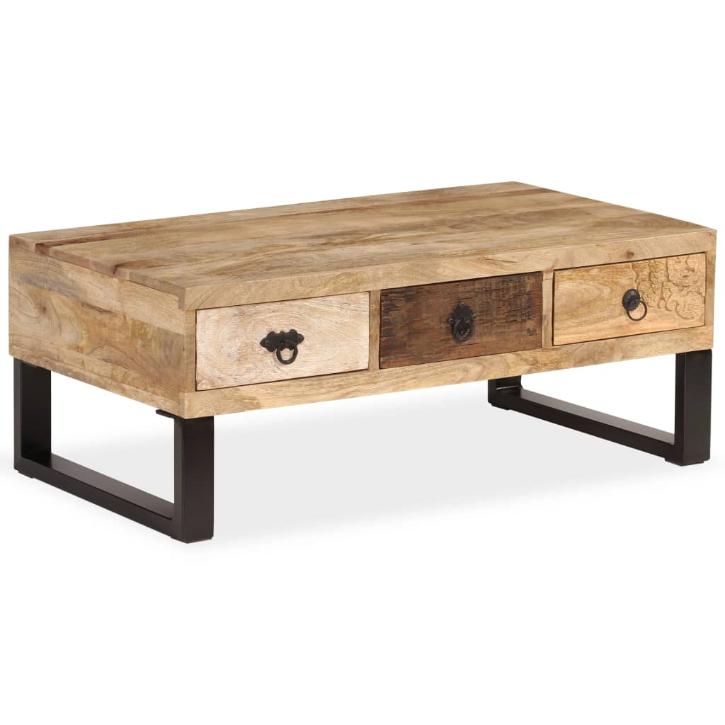 vidaXL Salontafel met 3 lades 90x50x35 cm massief mangohout
