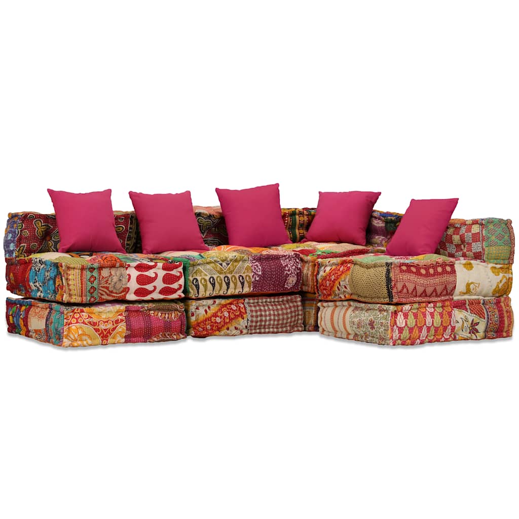 vidaXL Two-Seater Modular Patchwork Fabric Pouf