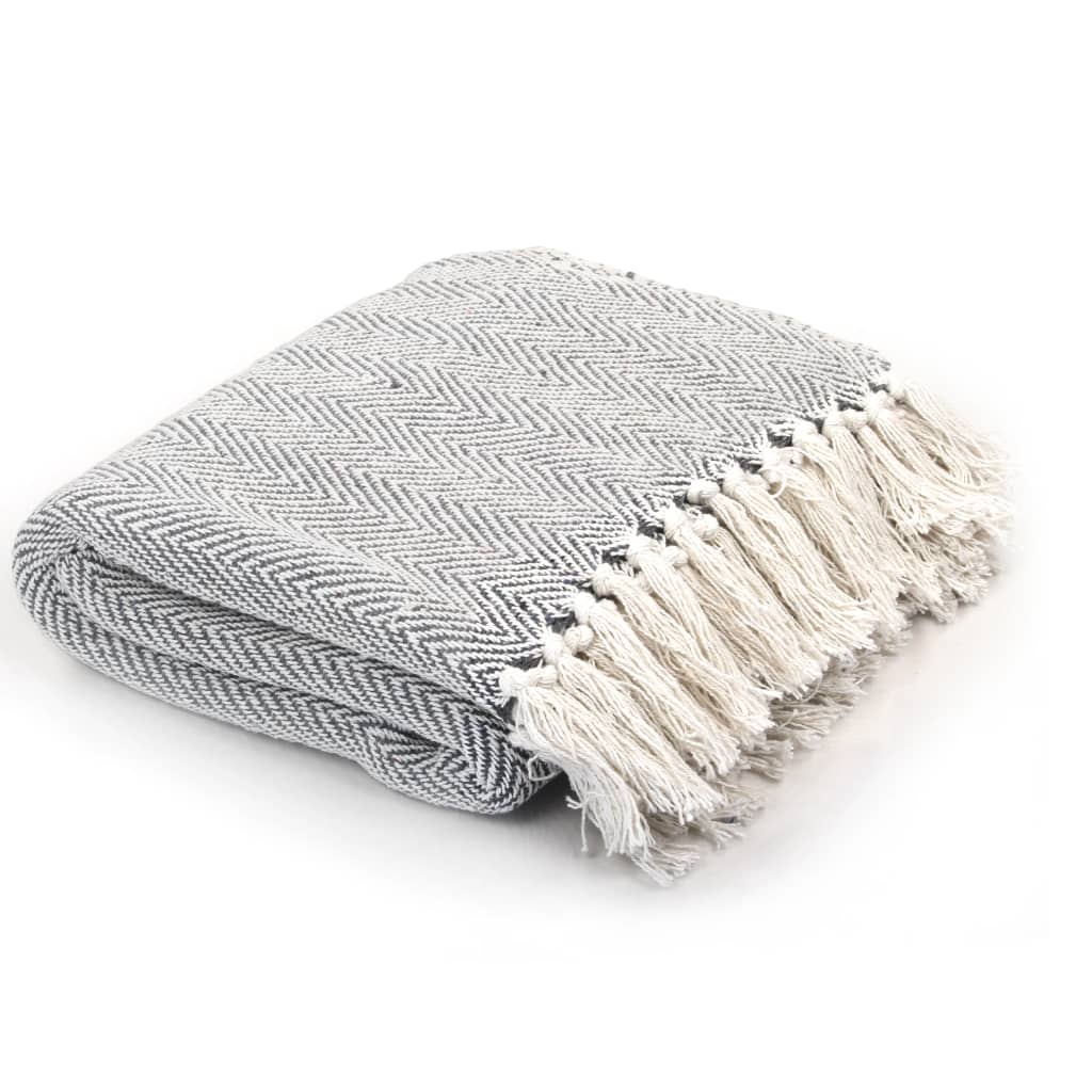 vidaXL Herringbone Plaid 125x150 cm cotton grey