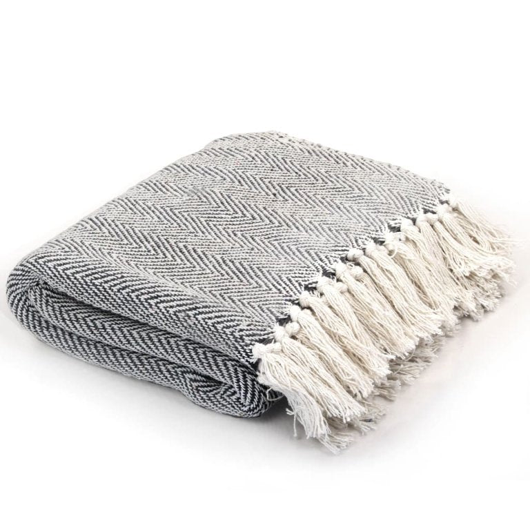 vidaXL Herringbone Plaid 125x150 cm cotton grey