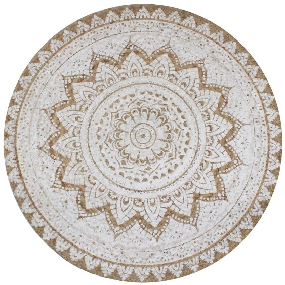 vidaXL Round Braided Jute Rug with Print 90 cm