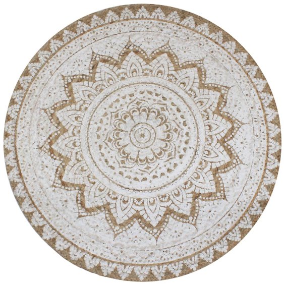 vidaXL Round Braided Jute Rug with Print 90 cm