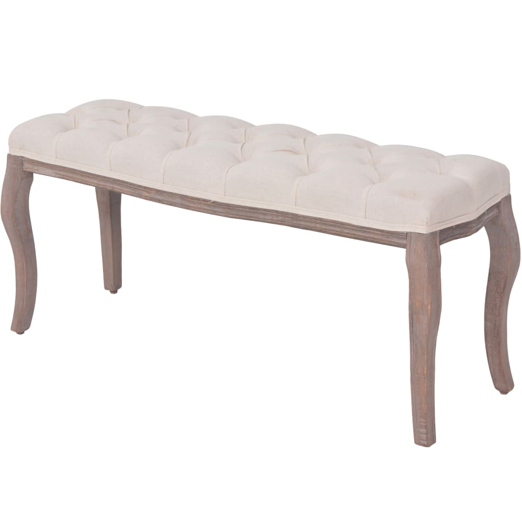 vidaXL Bank 110x38x48 cm linnen massief hout crèmewit