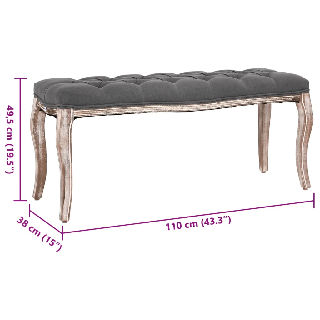 vidaXL Bank 110x38x48 cm linnen massief hout crèmewit