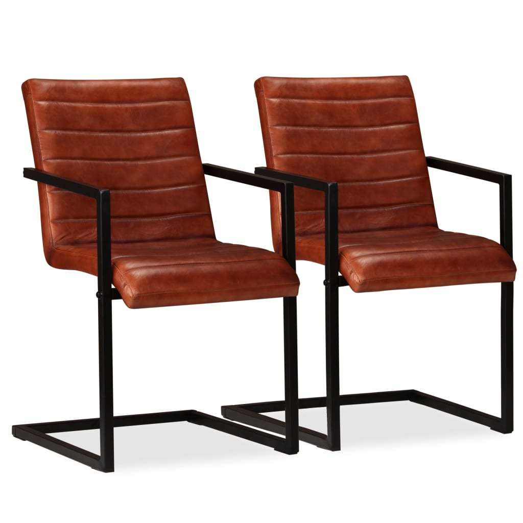 vidaXL Dining Chairs 2 pcs Real Leather Brown