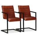 vidaXL Dining Chairs 2 pcs Real Leather Brown