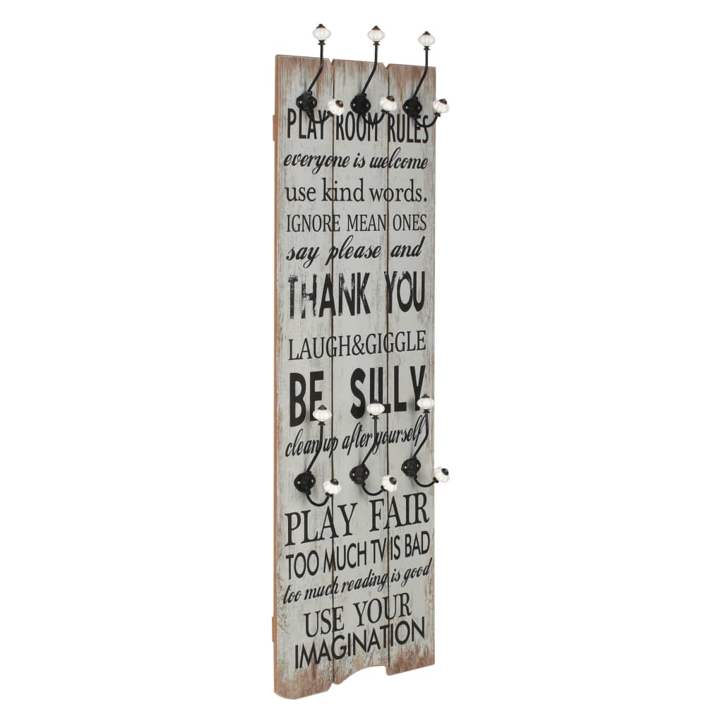 vidaXL Wall-Mounted Coat Rack with 6 Hooks HOME IS 120x40 cm