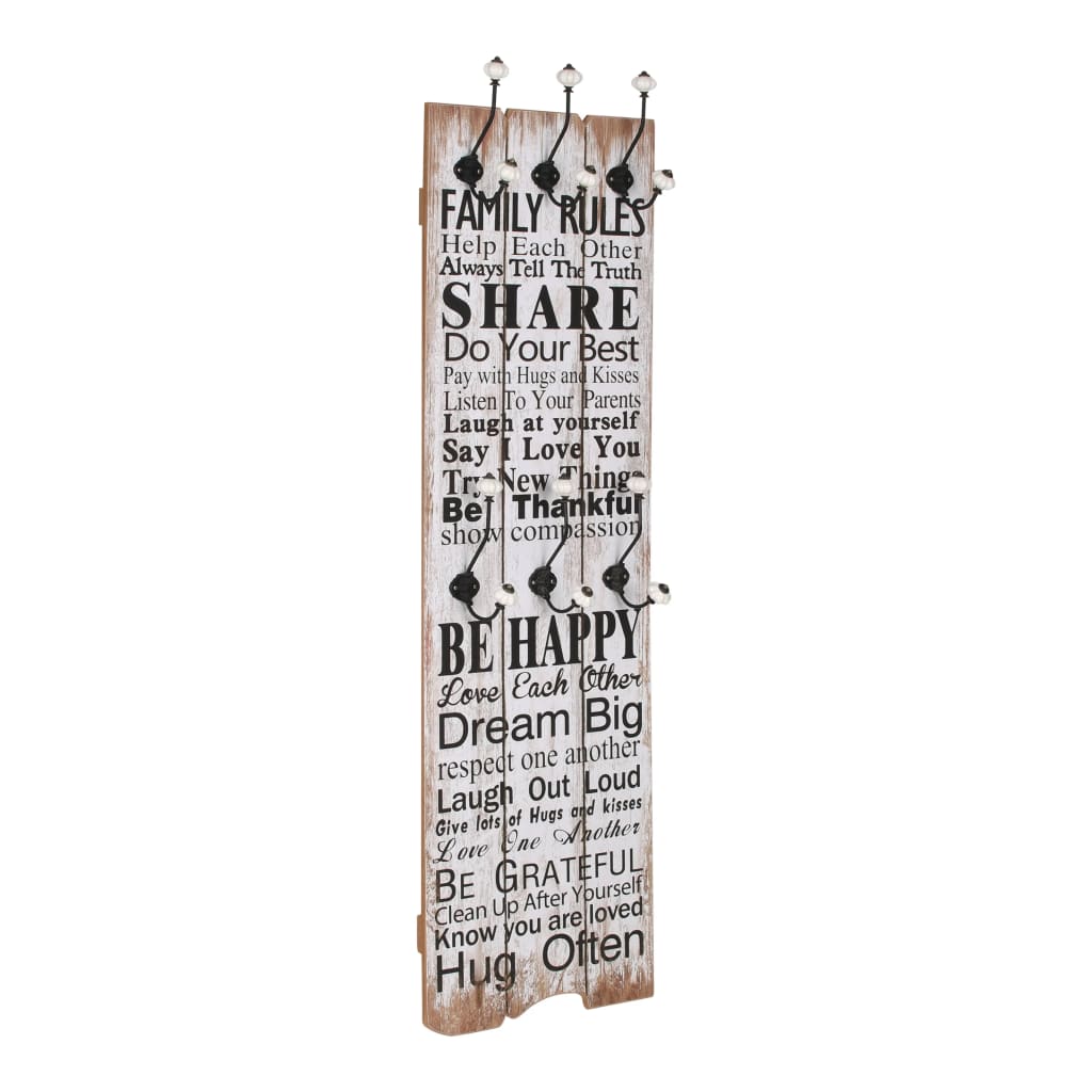 vidaXL Wall-Mounted Coat Rack with 6 Hooks HOME IS 120x40 cm