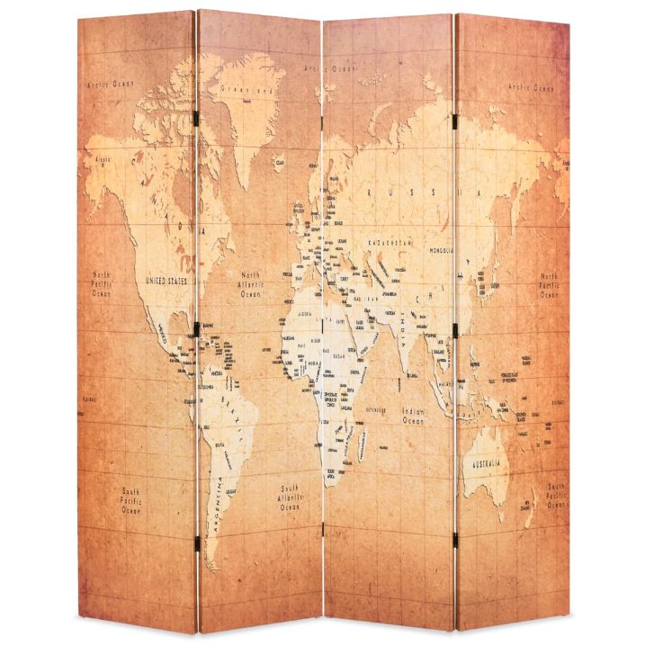 vidaXL Folding Room Divider World Map 120x170 cm Yellow